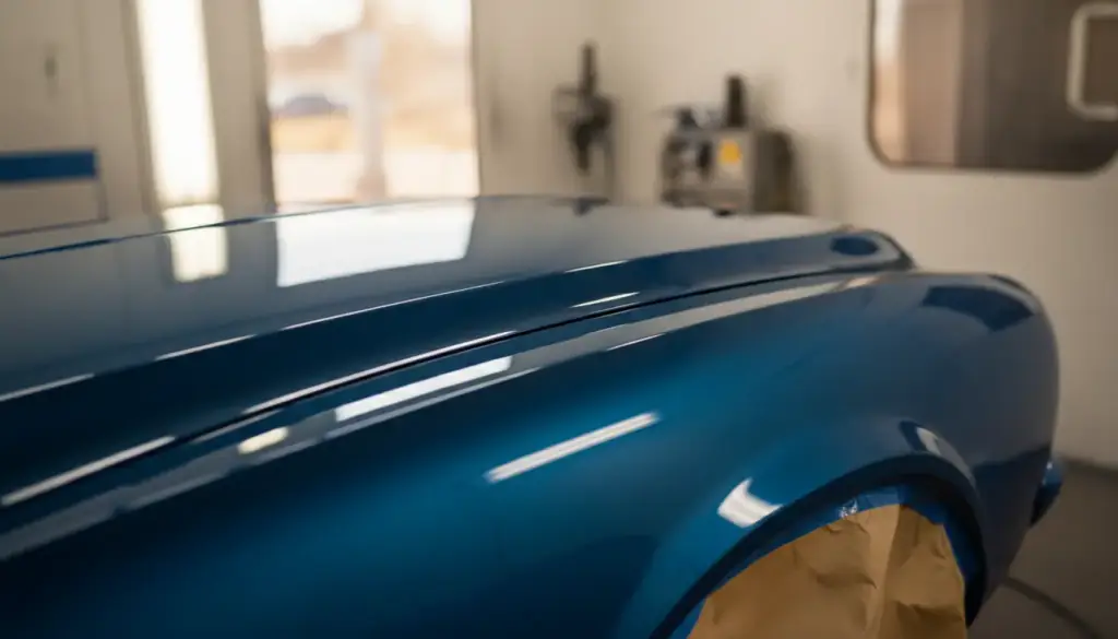 Fresh clear coat catching the light across a refinished panel